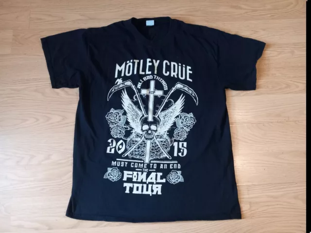 Motley Crue 2015 Large Black Graphic All Bad Things Final Tour Shirt Sz Large