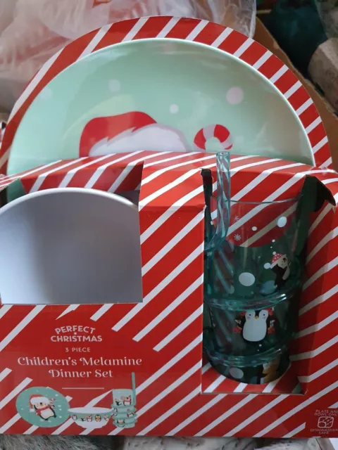 Set Da Cena Pinguino Di Natale Melamine Perfetto Per Bambini Nuovo Di Zecca In Scatola