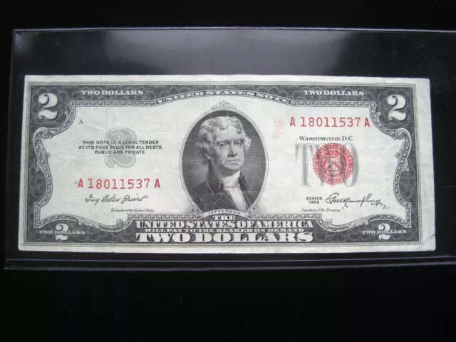 USA $2 1953 A18011537A # UNITED STATES Note RED Seal Dollars Circ Bill Money