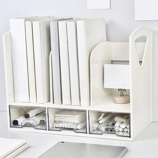 Organizador de libros de escritorio para artículos de oficina en casa con organizador de escritorio con 3