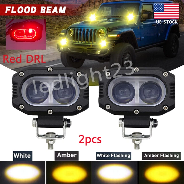 2PCS 4" Led Work Light Red DRL Cube Pods Off-road Lamp White Amber Strobe Flash