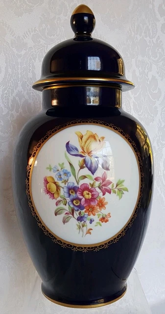 JLMENAU Graf Von Henneberg Porzellan Echt Kobalt Lidded Ginger Jar/Urn DRESDEN