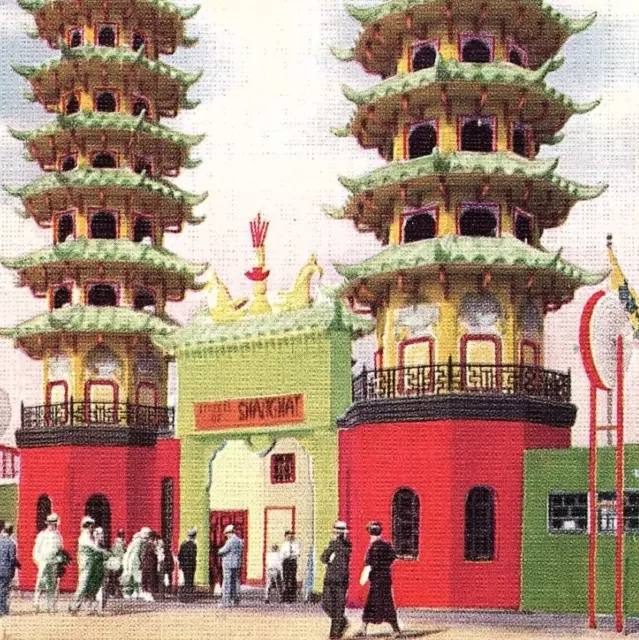 1934 CHICAGO WORLD'S Fair Streets Shanghai Postcard China Pagodas ...