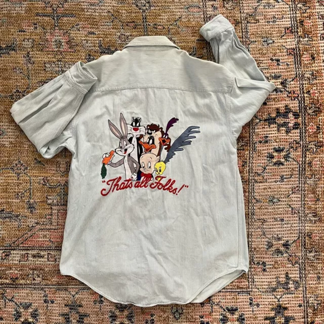 Vintage 1993 Acme Clothing Looney Tunes Striped Denim Medium Stitched Shirt
