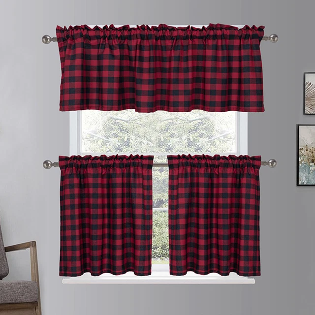 Drape Valance Vintage Checkered Thermal Insulation Window Valance Portable
