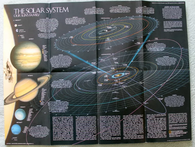 The Solar System / Celestial Family   National Geographic Map Poster Aug 1990