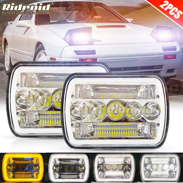 7X6/5X7 INCH RECTANGULAR LED Headlights High Low Beam For Mazda RX-7 ...