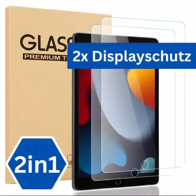 2x 9H Schutzglas für iPad 10.2 (2021/2020/2019) Hartglas (9. 8. 7Gen) Full-Cover