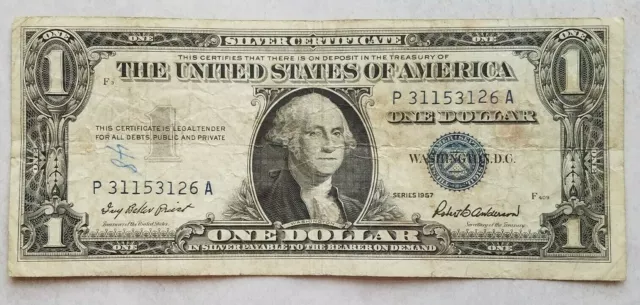 1957 Blue Seal $1 One Dollar Silver Certificate Bill - Old Paper Money