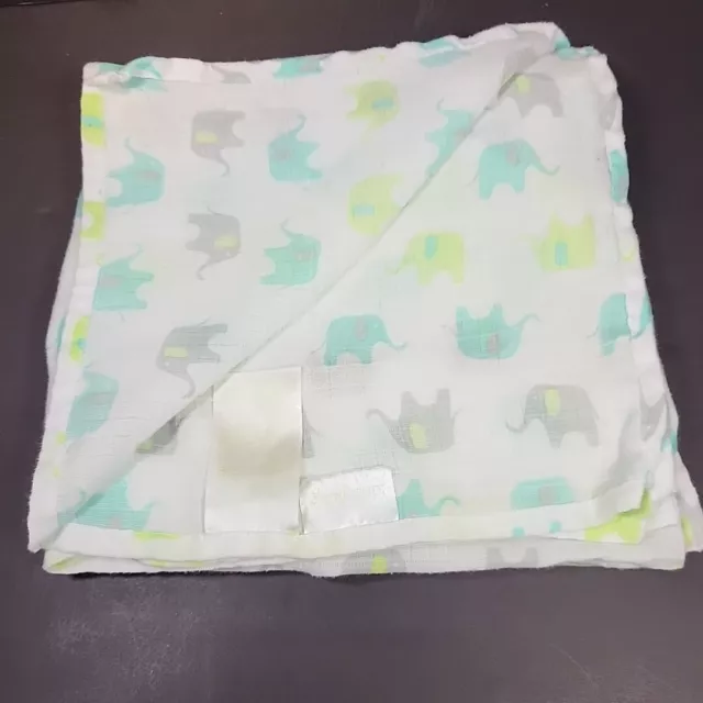 Ideal Baby Blanket Swaddle Muslin Security Lovey White Yellow Green Elephants 3