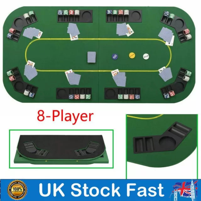 8-Player Poker Tabletop 4 Fold Rectangular Green Home Play Card Game Foldable