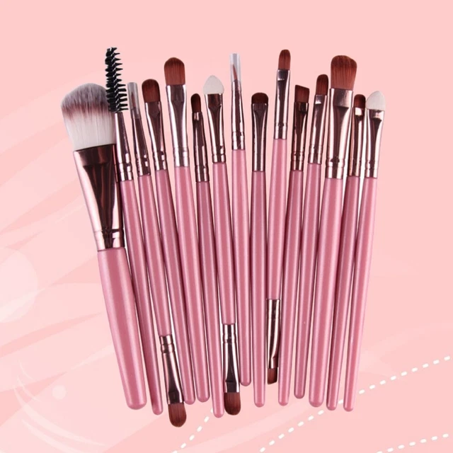15pcs Plastic Handle Nylon Bristles Makeup Brush Cosmetics Powder Blush Brush