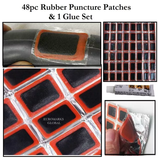 49Pc Rubber Puncture Patches & Glue Bicycle Bike Tire Tyre Tube Repair Patch Kit