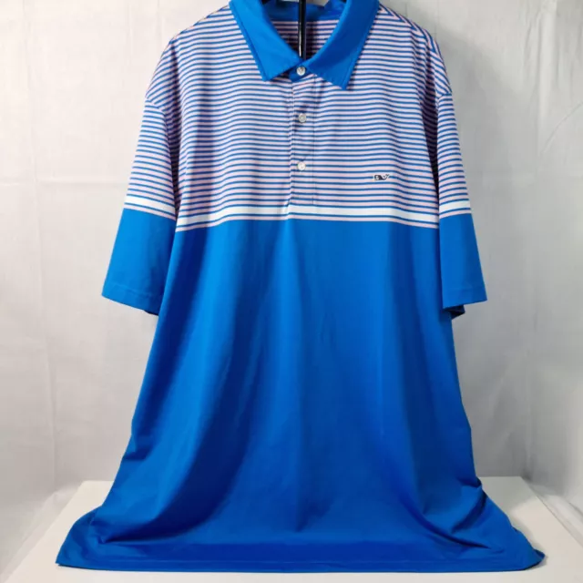VINEYARD VINES STRIPED Polo Shirt Mens Sz XL Blue Pink Short Sleeve ...