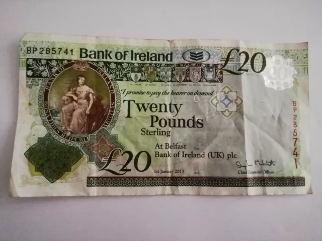 BANK OF IRELAND Twenty Pound £20 Note 2013 Old Bushmills Distillery - circulated