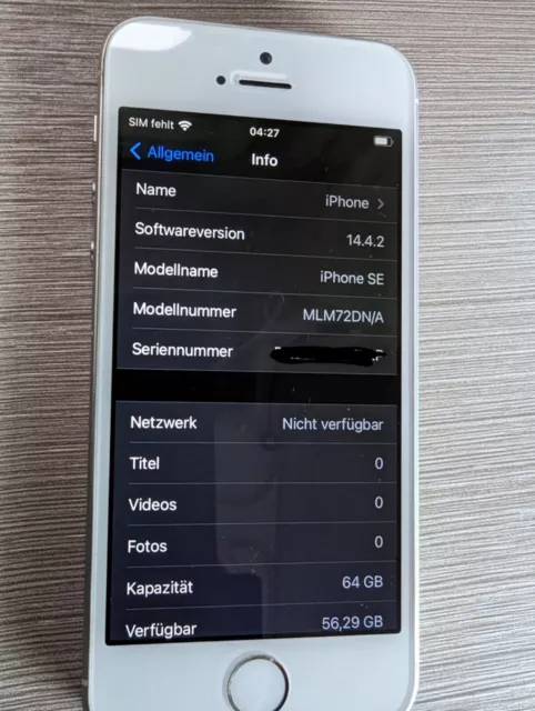 Apple iPhone SE - 64GB - Silber (Ohne Simlock)