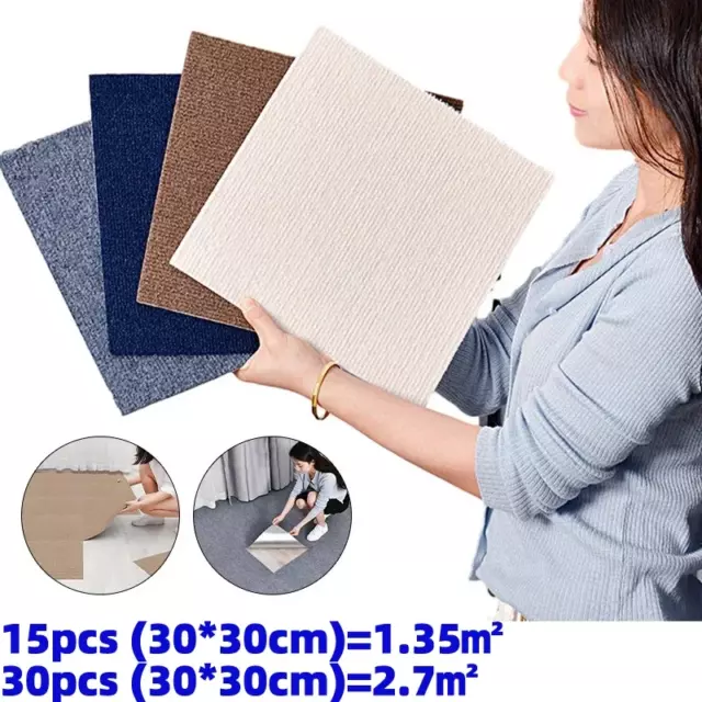 Self Adhesive Carpet Floor Tiles Sticker Square Rugs Peel and Stick Mat DIY Floo