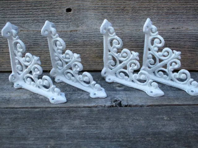 4 Antique Style Shelf Brace Wall Bracket Cast Iron Brackets SMALL White