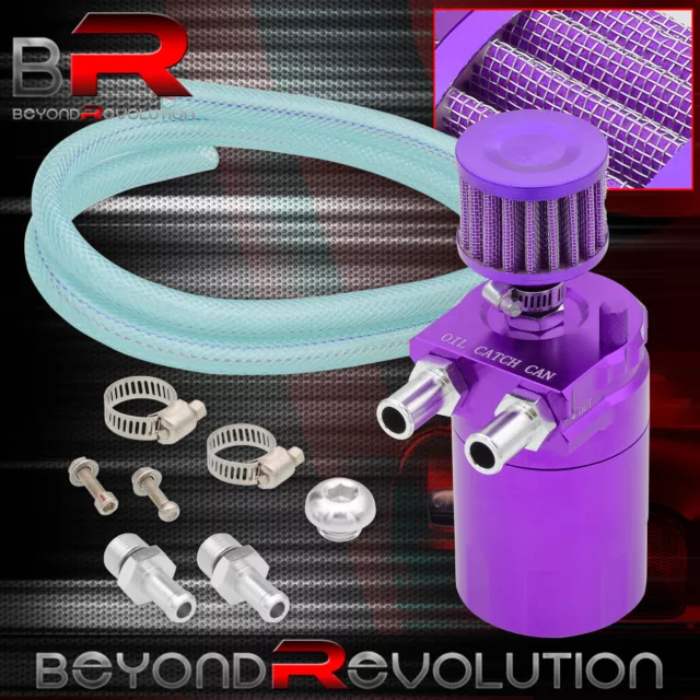 Billet Aluminum Purple Oil Catch Can Tank 200ML + Breather Filter + Dipstick