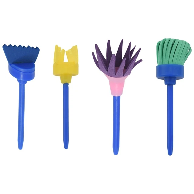 Pinceles de pintura de esponja, paquete de 4 herramientas de pintura de dibujo de aprendizaje temprano para L6E6