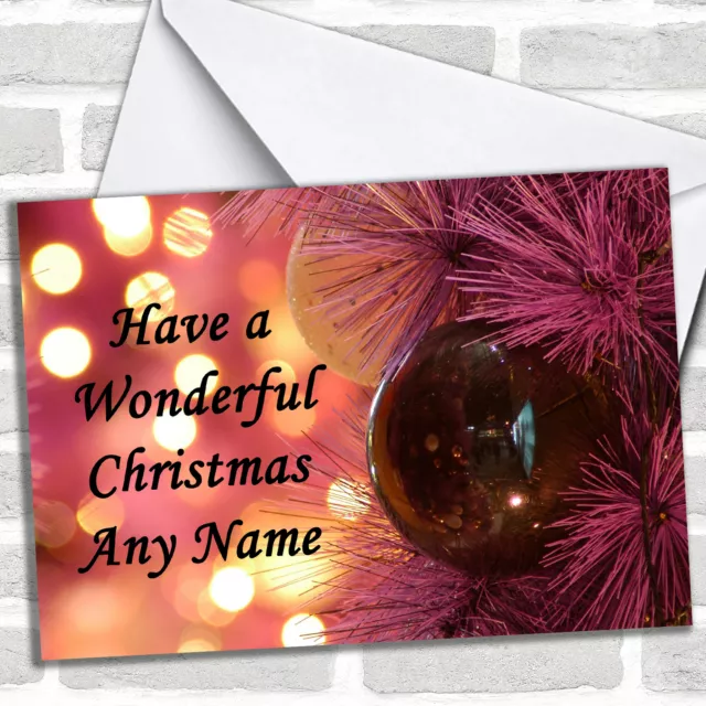 Weihnachten lila Kugeln und Lichter personalisierte Weihnachtskarte