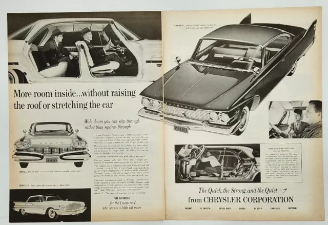 1960 Chrysler Dodge Fury More Room Inside Vintage Two Page Print Ad
