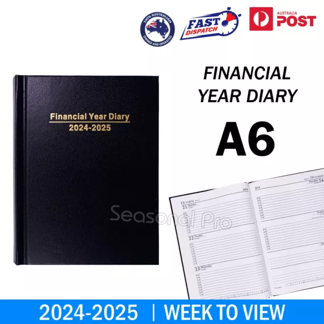 2024 2025 Financial Year Diary Week To View A6 Hard Cover Black WTV Week To Page