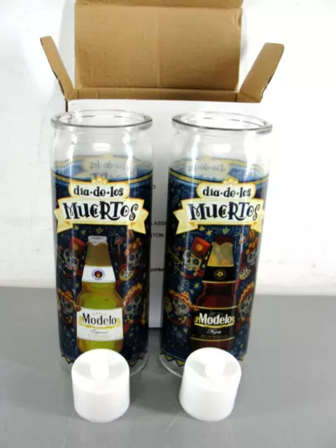 Modelo Beer Day Of The Dead Dia De Los Muertos Glass Battery Prayer Candle Lot 2