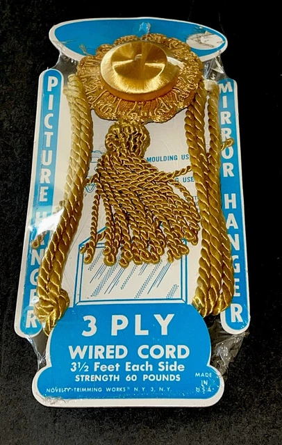 Vtg 3 Ply Wired Cord Picture Mirror Hanger Tassle NOS 60 Pound Strength 3.5 Feet