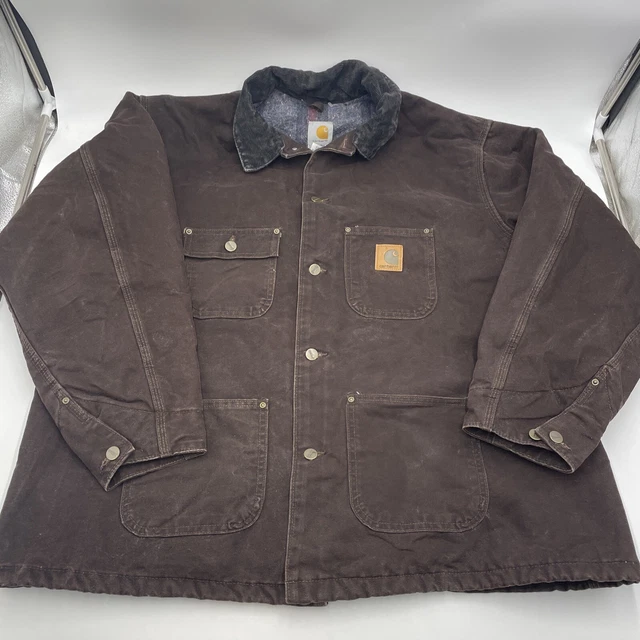 Carhartt Jacket Mens 2XL Brown Blanket Lined chore coat duck canvas VTG