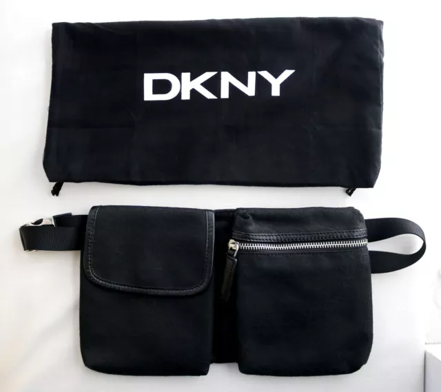 DKNY Black Pattern Fabric Belt / Waist / Sling / Bum Bag Fanny / Hip Pack Purse