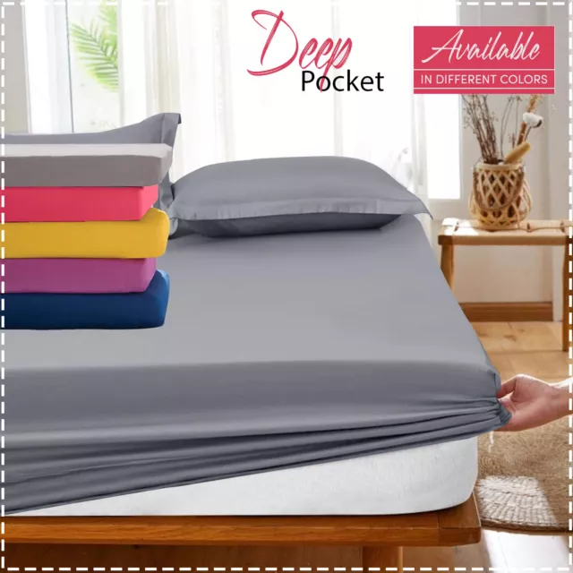 Full Fitted Sheet Extra Deep 25 cm Single Double Super King Size Bed Sheets UK