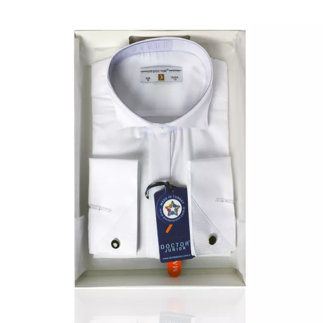 Boys Kids Premium Wing Fly Collar White Cufflink Shirt Boy Formal Tuxedo Shirt