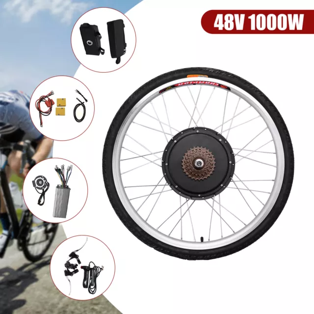 48V 26" Electric Bicycle Rear Wheel 1000W Ebike Hub Motor Conversion Kit