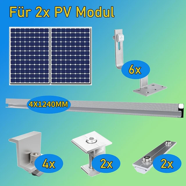 Solarpanel Halterung Ziegeldach Montageset,Dachhalterungen Solarpanel für Top Mount Solar PV, 300mm Schiene Montage Ziegelmontage für 2 Module und Verstellbare klemmen 30-35mm Dicke