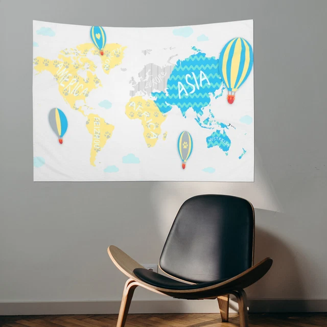 Household  Modern Background Personalized Tapestry World Map Tapestry
