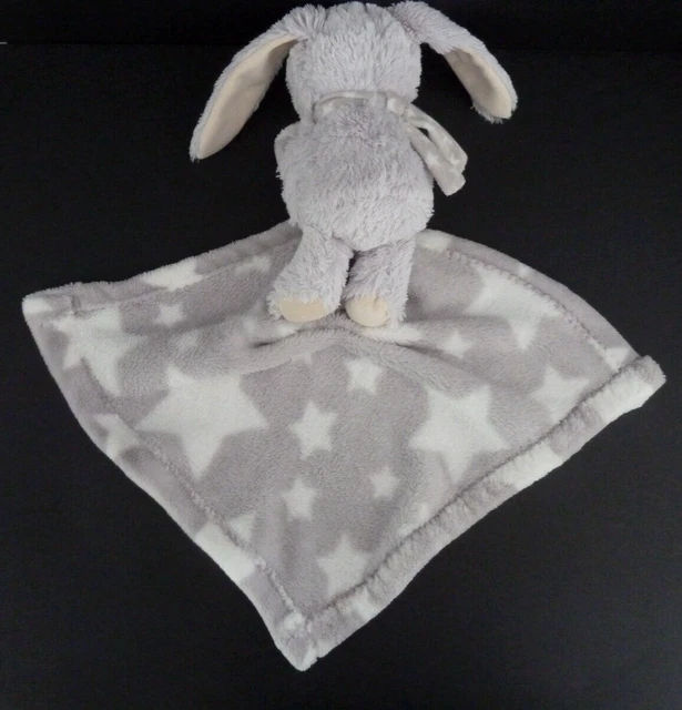 S12. DOUDOU PELUCHE I2C LAPIN mouchoir couverture plaid gris blanc étoile TTBE 3