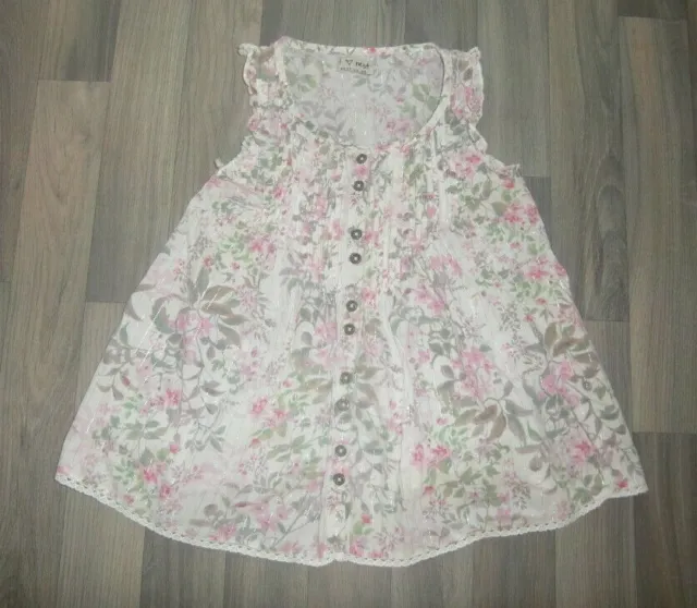 Next Girls White Pink Green Floral Print Sleeveless Button Tunic Top Age 5 Years