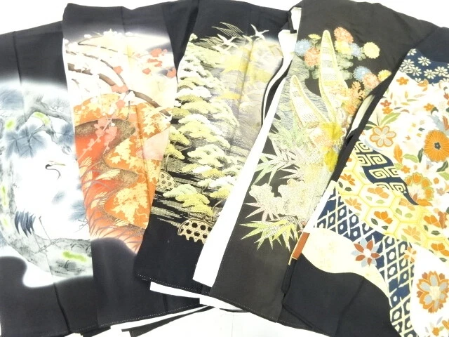46044# Japanese Kimono / Antique Tomesode / Set Of 5