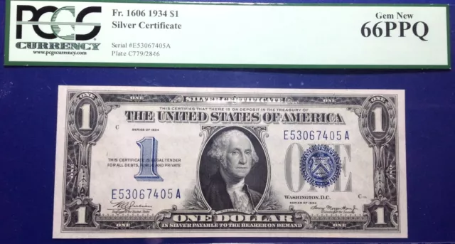 1934 $1 Silver Certificate Fr-1606 PCGS66 Gem PPQ