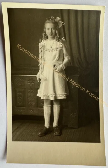 orig. Foto AK Mädchen Kind Kommunion Mode Kleid um 1930