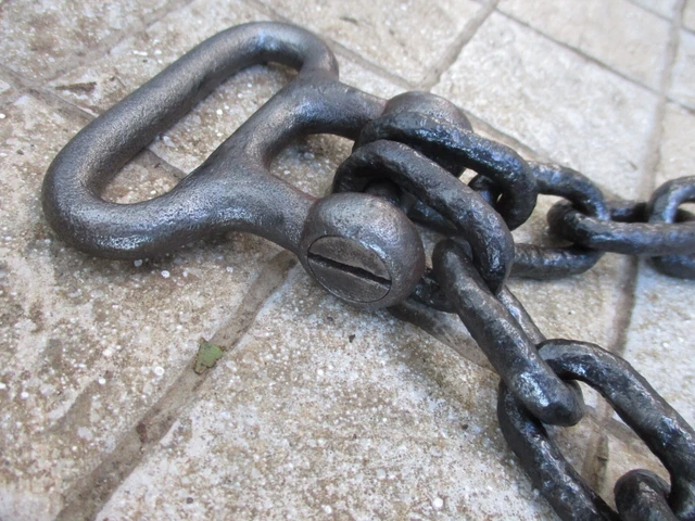 Antique Wrought Iron 2 Double Hook With Chain Hanging Kitchen Rustic Farm Tool 8