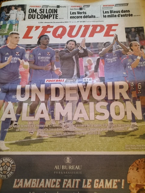 L’Équipe 23 Novembre 2022 – Une ‘Bleus Ciel’ – Très Bon état