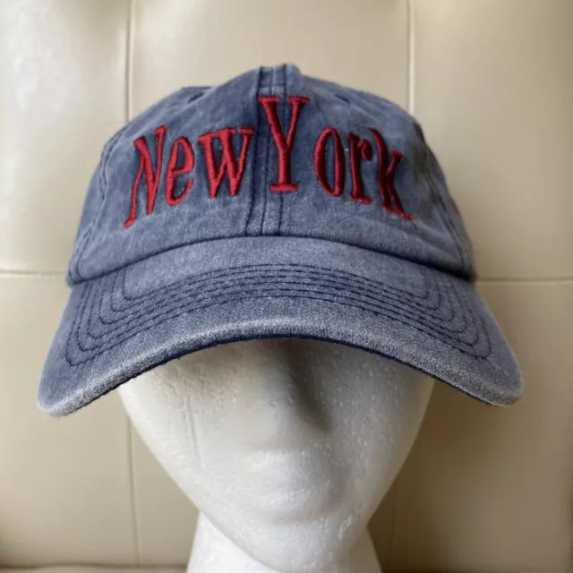 Washed Denim Blue New York Baseball Embroidered Dad Cap Adjustable Strapback Hat