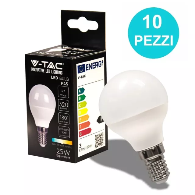 10 LAMPADINE LED V-Tac Bulbo Sfera E14 da 3,7W Lampade  Calda Naturale Fredda