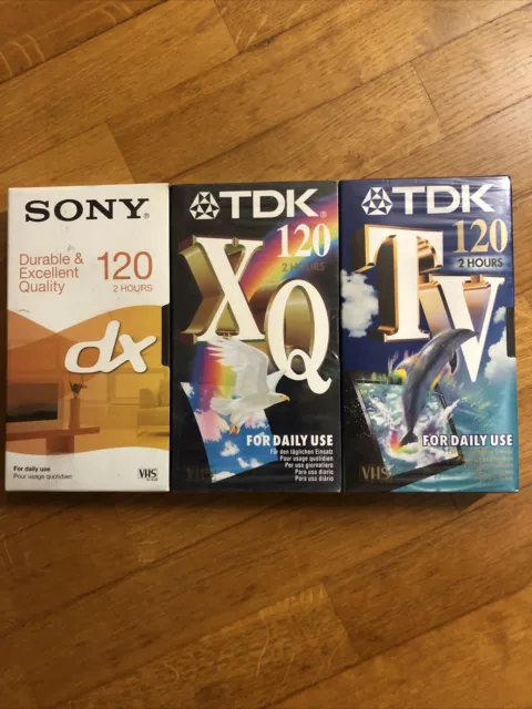 Lotto di 3 videocassette VHS TDK E Sony vergini nuove da 120 m Nuove Sigillate