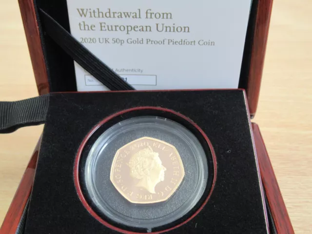 ROYAL MINT 2020 BREXIT WITHDRAWAL FROM EU 50p GOLD PROOF PIEDFORT COIN BOXED COA