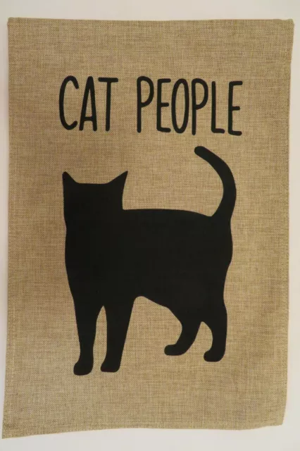 "CAT PEOPLE" Black Cat Silhouette, Pets, Rescue, Burlap decorative Garden flag