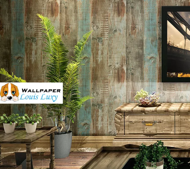 3D Rustic Shabby Chic French Timber Plank Wallpaper Wood French Provincial Blue