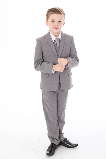 Boys 5 Piece Suit Grey Wedding Page Boy Prom Party Occasion Wear